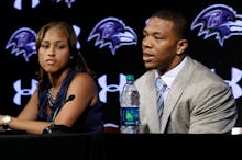 Ray Rice at a press conference 