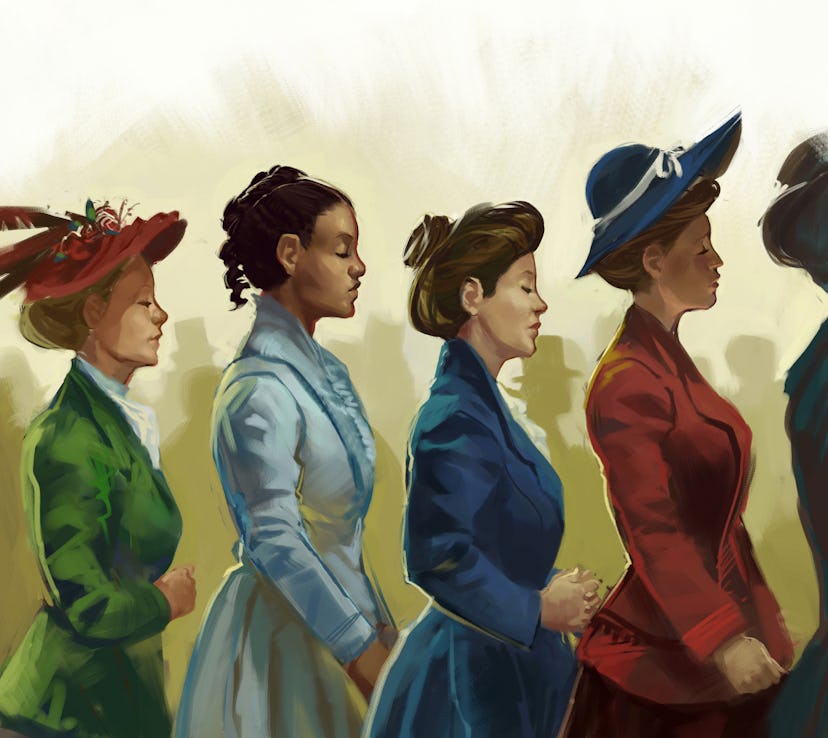 Illustration of women standing in the row