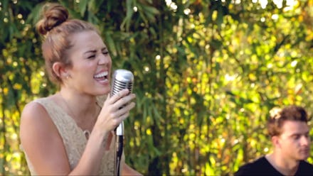 Miley Cyrus singing during the Backyard Sessions in 2012