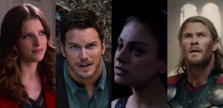 Ana kendrick, chris pratt, mila kunis and chris hemsworth in their popcorn flick movie roles