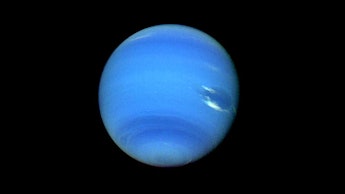 A shot of Neptune with a visible giants storm on its surface