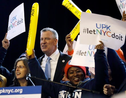 New York City Mayor Bill de Blasio attending an event for universal preschool