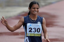 Dutee Chand, an 18-year-old athlete finishing the race