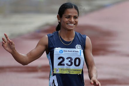 Dutee Chand, an 18-year-old athlete finishing the race