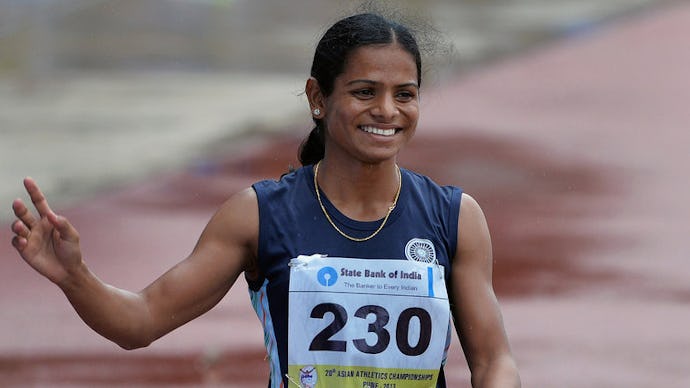 Dutee Chand, an 18-year-old athlete finishing the race