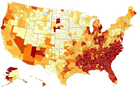 A map of the united states which shows the best and worst cities for economic mobility