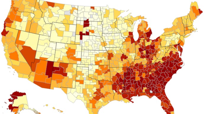 A map of the united states which shows the best and worst cities for economic mobility