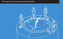 An illustration of four people standing on a compass