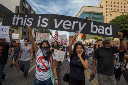 Muslim population in US protesting with a big "this is very bad" banner