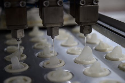 A machine making condoms