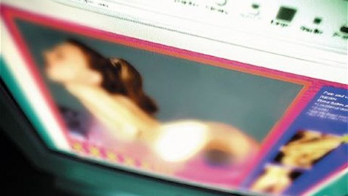A blurred screen on a laptop with an image from Pornhub