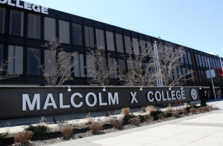 Malcolm X College sign, one of the public schools of Chicago