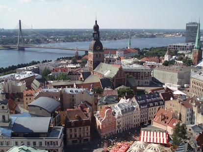 An aerial view of a city in Latvia, with faster internet than the U.S.