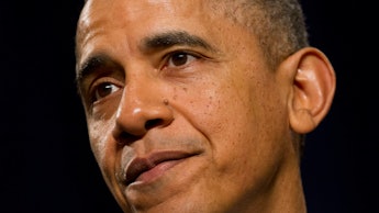 A closeup of Barack Obama looking into the distance
