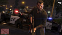 A screenshot of a man holding a riffle in the video game 'Grand Theft Auto V'