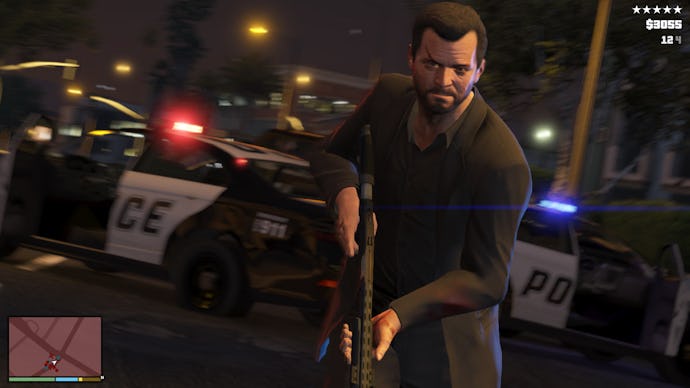 A screenshot of a man holding a riffle in the video game 'Grand Theft Auto V'