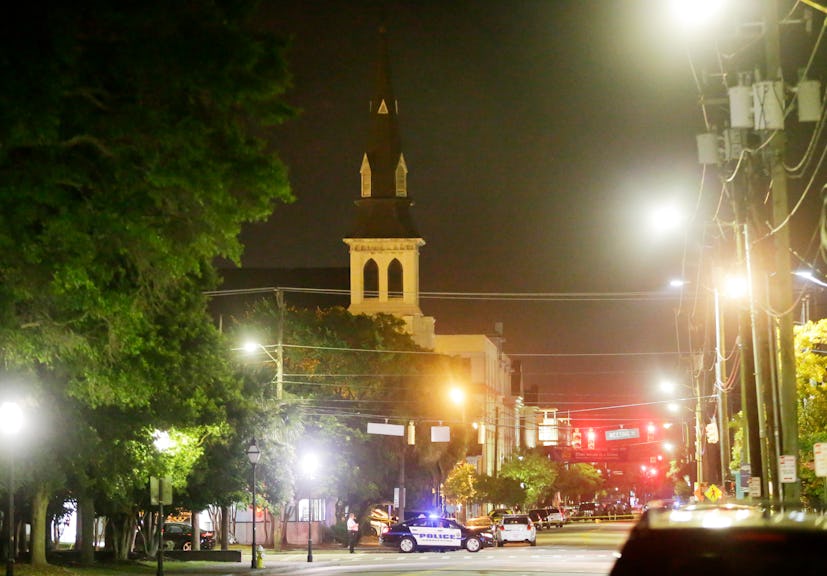 A street with the church at night in Charleston, South Carolina