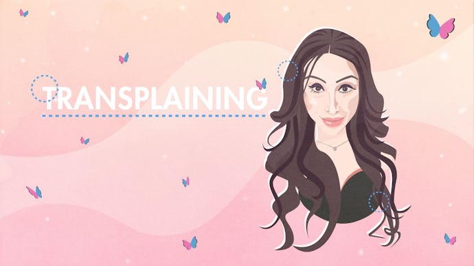 An illustration of a transgender woman with "Transplaining" written next to her 