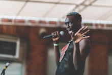 Lelf, an LGBTQ rapper who would gladly rap battle Eminem, performing on stage