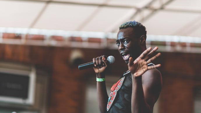 Lelf, an LGBTQ rapper who would gladly rap battle Eminem, performing on stage
