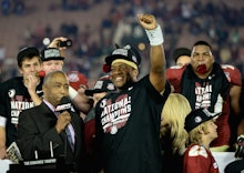 Jameis Winston, the quarterback of the Florida State Seminoles the defending national champions of c...