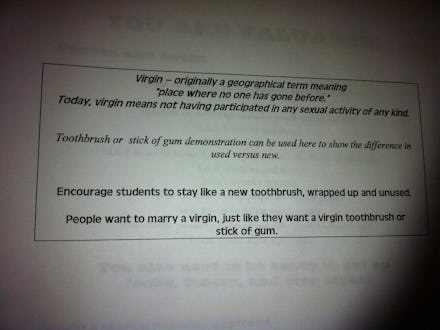 Text from a Sex-Ed book in Texas comparing non-virgins to used wads of gum