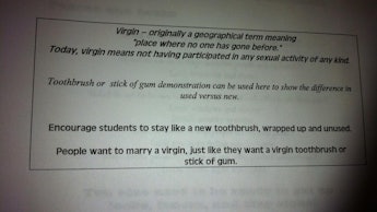 Text from a Sex-Ed book in Texas comparing non-virgins to used wads of gum