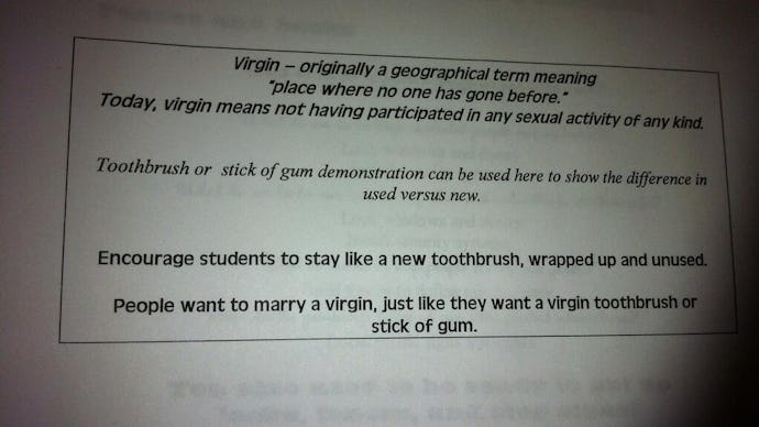 Text from a Sex-Ed book in Texas comparing non-virgins to used wads of gum