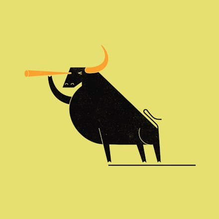 An illustration of a black buffalo looking through a telescope