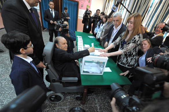 77-year-old Algerian president and recovering stroke patient Abdelaziz Bouteflika voting