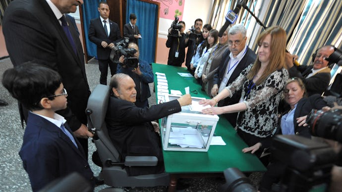 77-year-old Algerian president and recovering stroke patient Abdelaziz Bouteflika voting