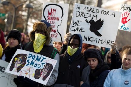 Protests with the signs, don't shoot, we asked for a dream we gave nightmare