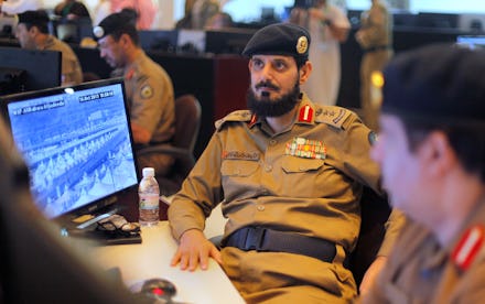 Saudi Arabian military sitting at computers 