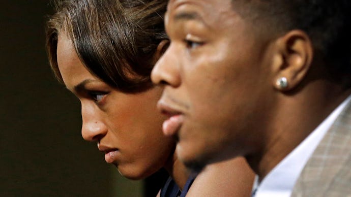 A closeup Ray Rice and Janay Palmer in court following their domestic abuse case