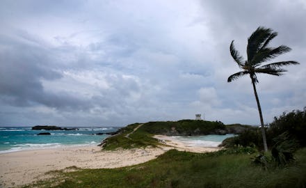A beach in Florida completely empty with everything flying around due to Hurricane Nicole