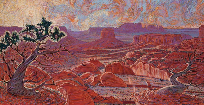 A landscape painting by Shonto Begay
