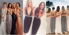 Collage of bridesmaids posing in dresses