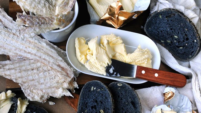 Islandic breakfast with butter and black bread