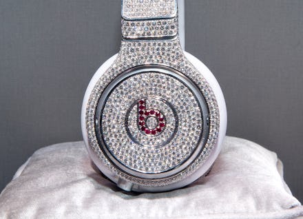 Bedazzled Beats by Dr. Dre  on a silver pillow 