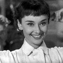 Young Audrey Hepburn with a short haircut