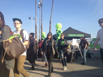 Several groups of people attending the High Times Medical Cannabis Cup