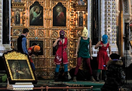 Pussy Riot performing in a church