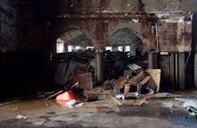 One of the Detroits public libraries awful interior, being all neglected and in ruins, and everythin...