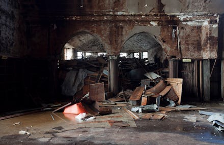 One of the Detroits public libraries awful interior, being all neglected and in ruins, and everythin...