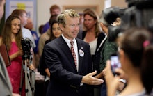 Rand Paul shaking hands with the public during his new political campaign