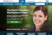 The interface of HealthCare.gov with a photo of a woman with the text "The Health Insurance Marketpl...