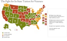 A map that shows which states are best for student veterans