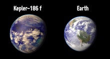 Planet Earth next to Kepler-186f 