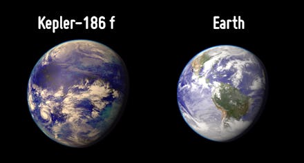 Planet Earth next to Kepler-186f