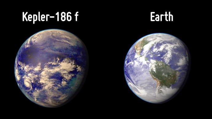 Planet Earth next to Kepler-186f 